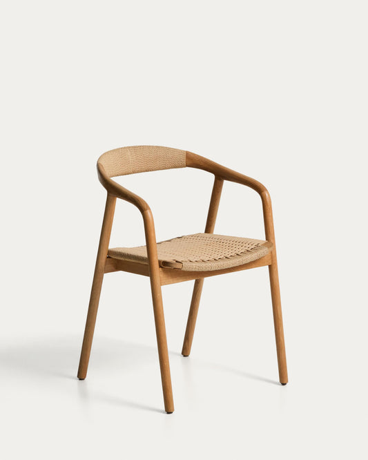 Derile chair in solid oak wood with natural-tone finish and beige paper rope cord FSC Mix Credit