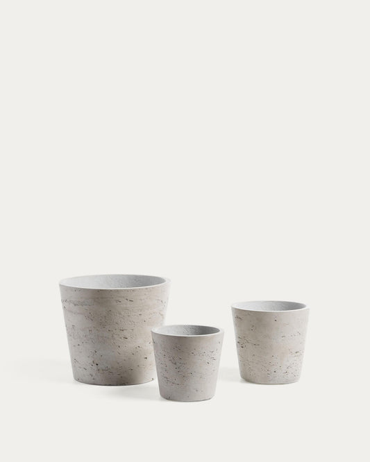 Low set of 3 planters gray Ø 23.5 cm / Ø 16.5 cm / Ø 14 cm