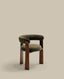 Granite 3-legged chair in green chenille and with solid ash wood in a walnut finish FSC 100%