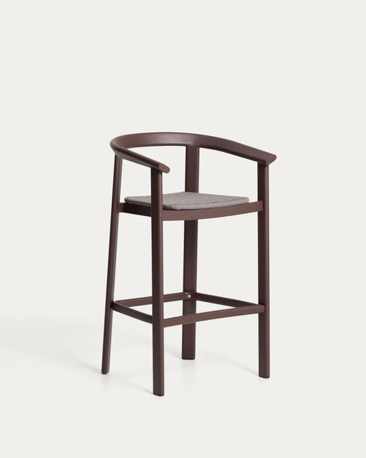 Erice bar stool made of aluminum and braided ropes in brown color, 75 cm