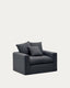 Nora armchair with removable cover with linen and cotton cushion in anthracite grey 140cm