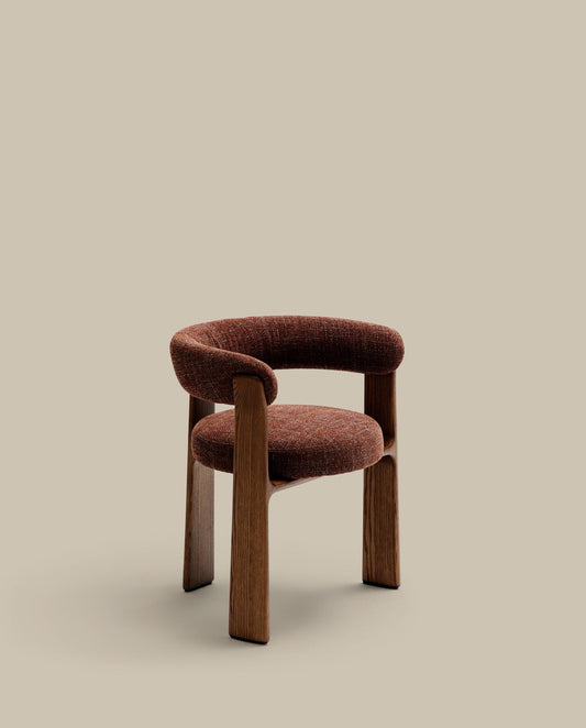 Granite 3-legged chair in brown chenille and with solid ash wood in a walnut finish FSC 100%