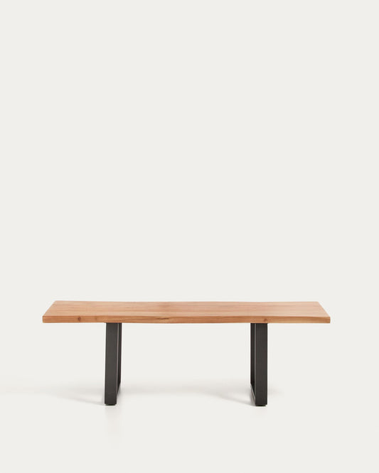 Klupa Uxue od masivnog akacija drveta i nogu od crnog čelika 140 x 45 cm