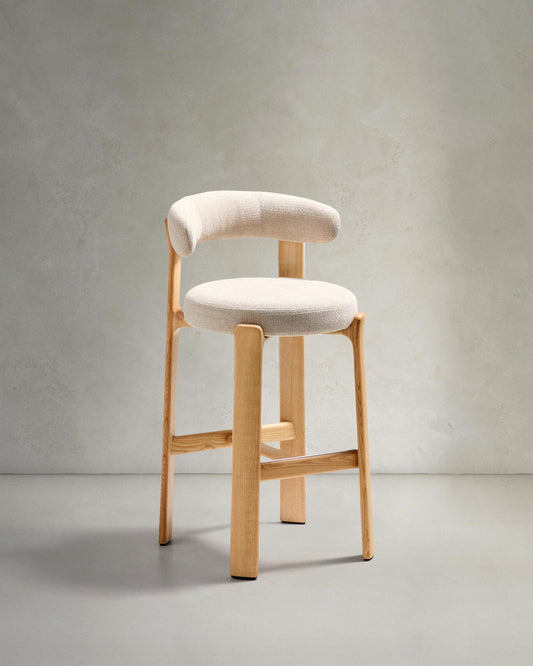 Granite chair in beige chenille and solid ash wood with natural tone finish FSC 100% 75cm