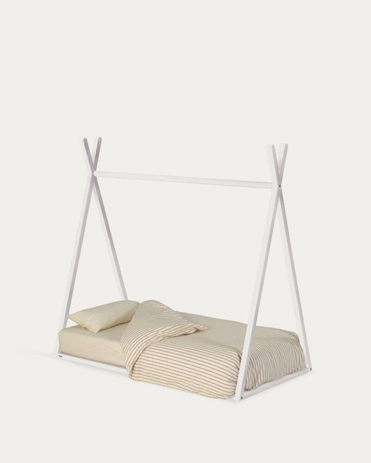 Maralis teepee bed in solid beech wood with white finish, for mattresses 70 x 140 cm