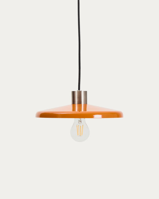 Nuvira ceiling lamp in light gray brushed metal base with orange shade