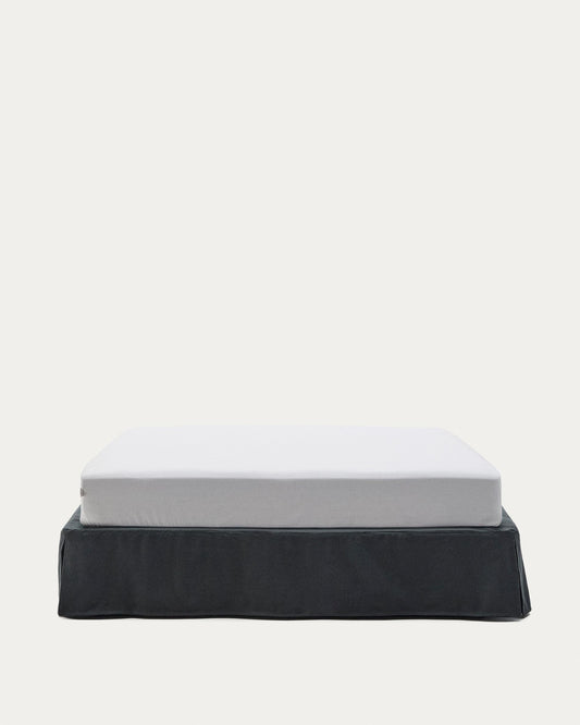 Anthracite gray linen and cotton Jaira base with removable cover for mattress 160 x 200 cm