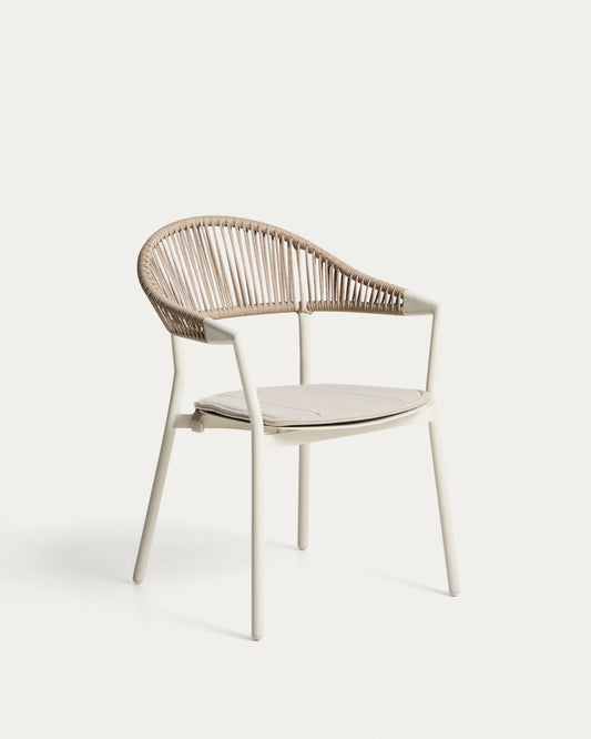 Outdoor folding chair Alimia made of aluminum in crudo color and synthetic rope in beige color