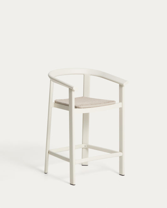 Erice bar stool made of aluminum and braided ropes in beige color, 65 cm
