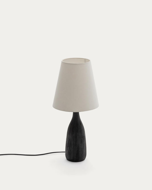 Luvia table lamp with wooden base in black color