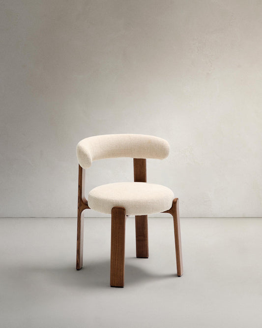 Granite chair in beige chenille and solid ash wood in walnut color FSC 100%