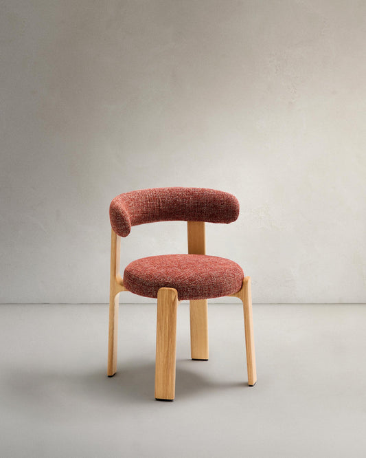 Granite chair in terracotta chenille color and solid ash wood in natural finish FSC 100%