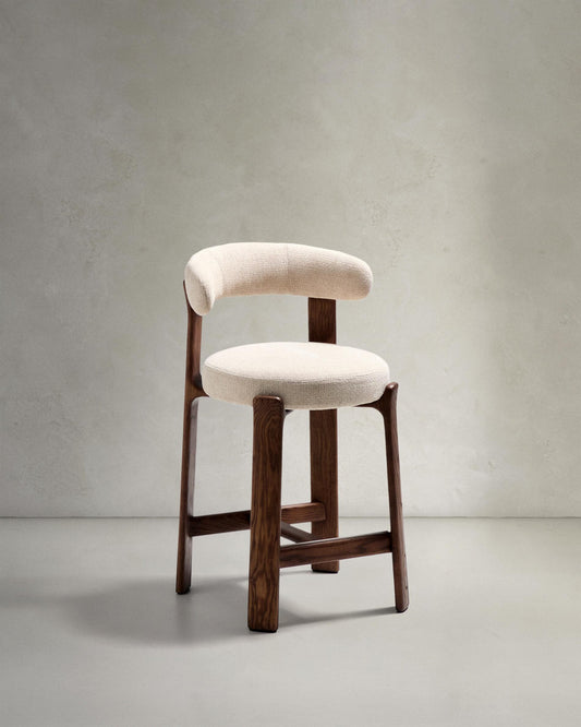 Granite chair in beige chenille and solid ash wood with walnut finish FSC 100% 65cm