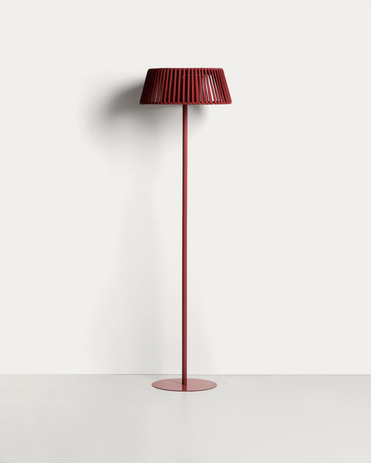 Solar table lamp Aldet for outdoor spaces made of flat string with metal base, terracotta color Ø46 cm