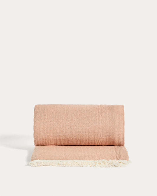 Nafine 100% cotton muslin blanket with two-tone fringe 130 x 170 cm