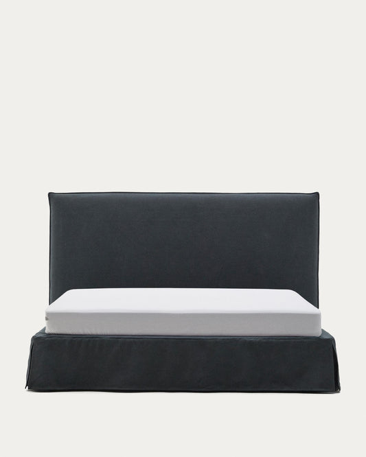 Anthracite gray linen and cotton Jaira bed with removable cover for FSC Mix Credit mattress 180 x 200 cm