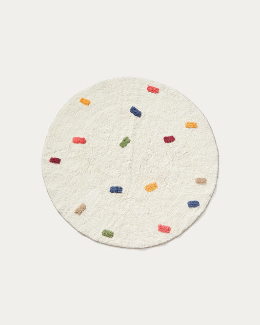 Epifania round carpet 100% cotton white with multicolored tufts Ø 100 cm