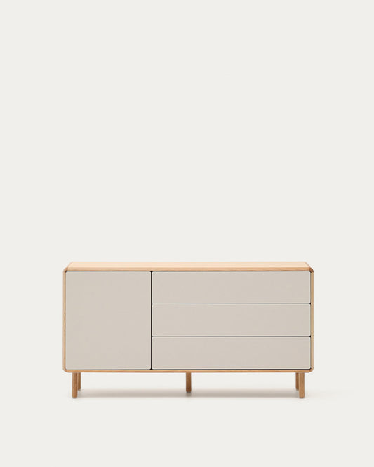 Anielle chest of drawers in solid ash and ash with 1 door and 3 drawers, 150 x 78 cm