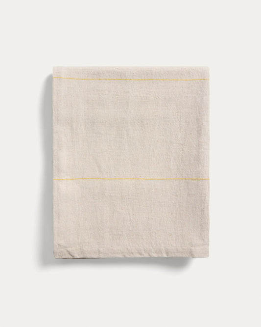 Ulaen cotton and linen tablecloth, beige with yellow stripes, 170 x 250 cm