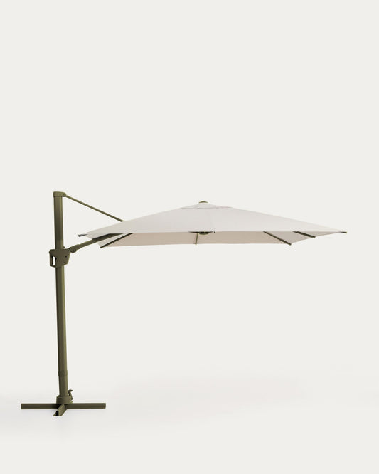 Noli beige cantilever parasol with green aluminium structure 300 x 300cm
