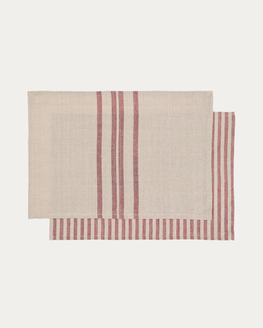 Jarne set of 2 coasters in beige and red linen fabric 35 x 50 cm