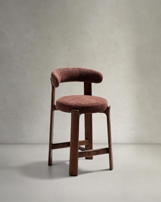Granite chair in brown chenille and solid ash wood with walnut finish FSC 100% 65cm