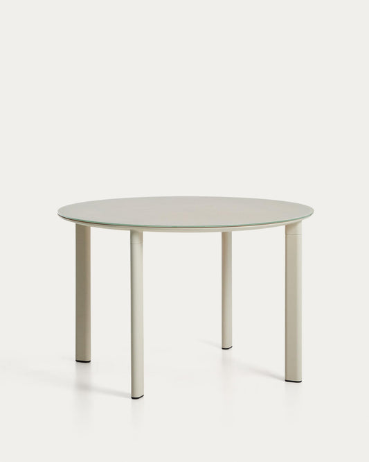 Okrugli sto Erice od aluminijuma i kaljenog stakla u bež boji Ø120 cm