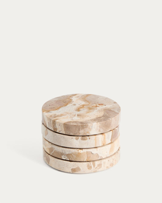 Set of 4 beige Mulder marble coasters