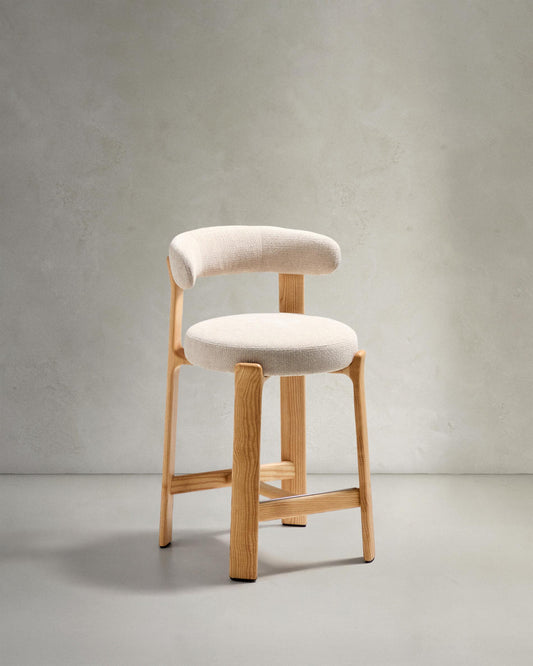 Granite chair in beige chenille and solid ash wood with natural tone finish FSC 100% 65cm