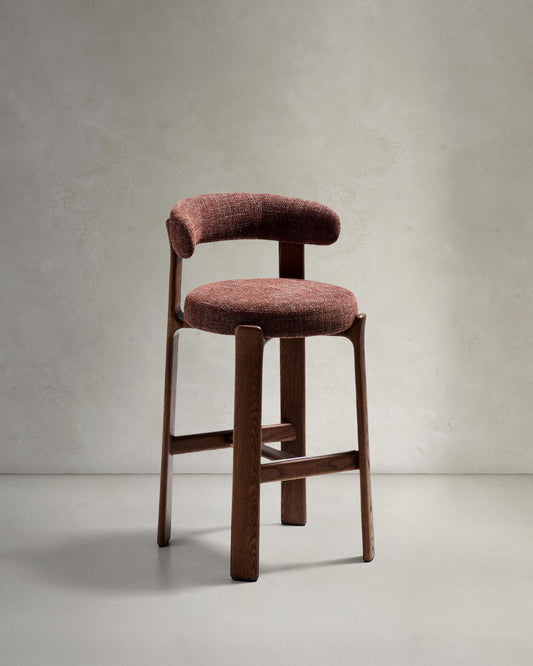 Granite chair in brown chenille and solid ash wood with walnut finish FSC 100% 75cm