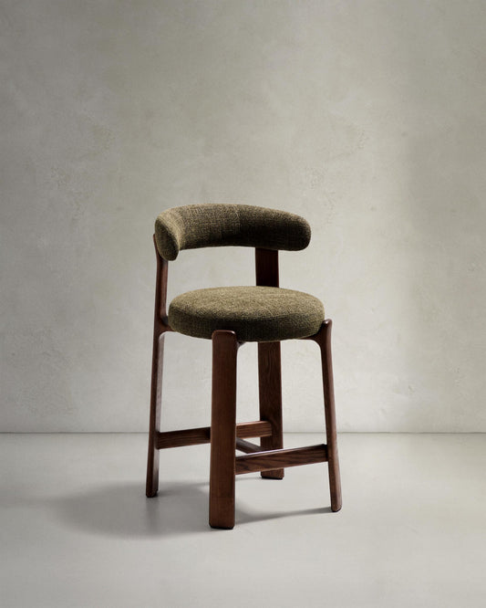 Granite chair in green chenille and solid ash wood with walnut finish FSC 100% 65cm