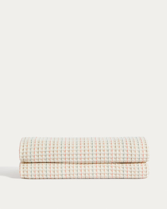 Wufy 100% cotton waffle cover with multi-colored stripes for a child's bed