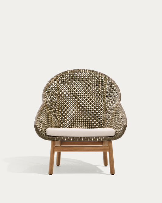 Olbia armchair with high back made of synthetic rattan and FSC 100% solid teak wood