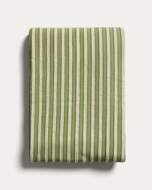 Ulena tablecloth, 100% cotton, green stripes, 170 x 250 cm
