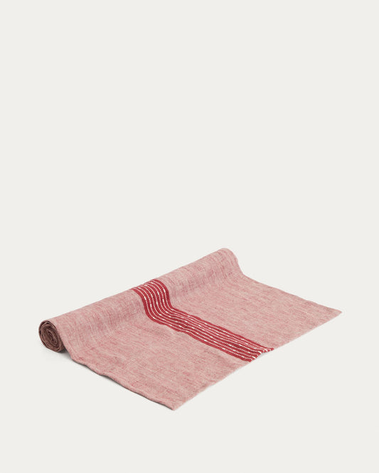 Calena linen jacquard tablecloth with red central stripe 50 x 150 cm