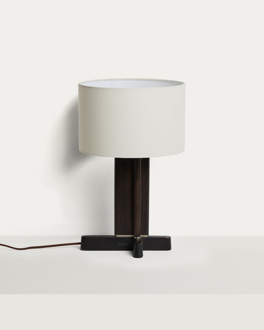 Niani table lamp made of rubber wood in a dark finish with an ivory cotton shade Ø 30 cm