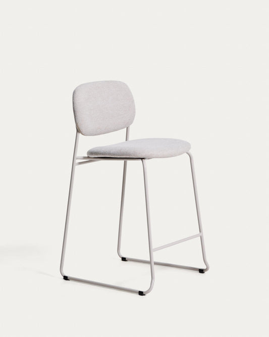 Tabure Meli od bukle tkanine bež boje, nogari od metala bež boje, visina 65 cm, FSC Mix Credit, na slaganje