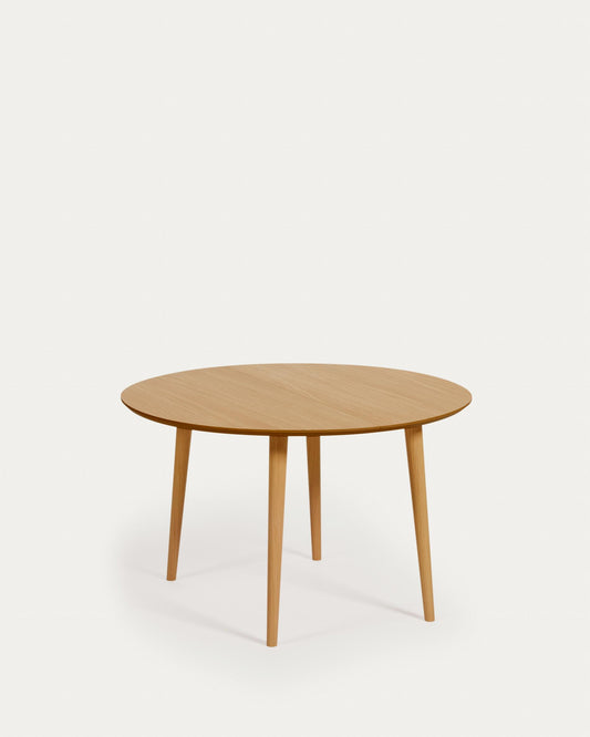 Oqui oval extendable table with oak veneer and solid wood legs, Ø 120 (200) x 120 cm