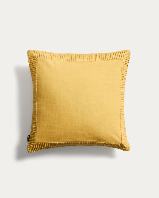 Cushion cover Luadia made of cotton with pleated detail in yellow color 50 x 50 cm