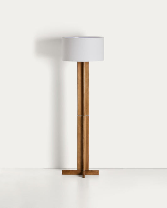 Niani floor lamp made of rubber wood in a natural tone finish with an ivory cotton shade