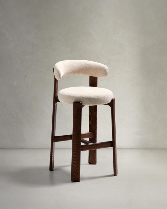 Granite chair in beige chenille and solid ash wood with walnut finish FSC 100% 75cm