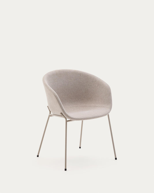 Yvette chair in beige chenille and steel legs in beige finish