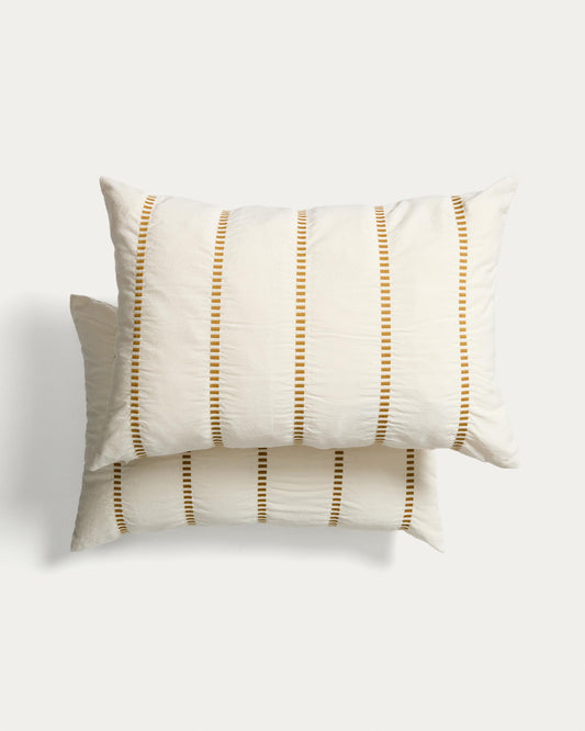 Lidala set of 2 cushion covers 100% cotton, jacquard stripe mustard 40 x 60 cm