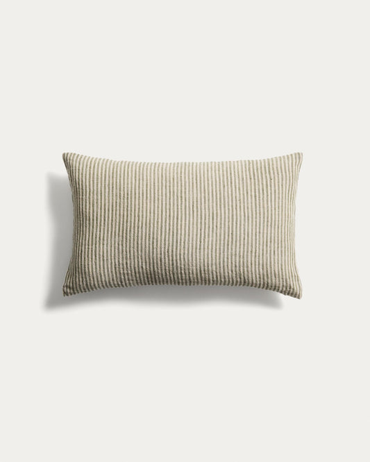 Oriade linen cushion cover with green stripes, 30 x 50 cm