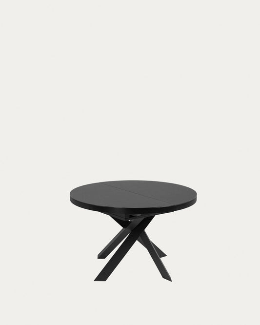 Vashti round glass extendable table with steel legs with black finish Ø 120 (160) cm