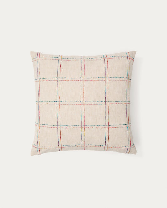 Neti beige cushion cover with multicolored checkered embroidery 45 x 45 cm