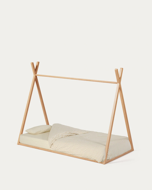 Maralis teepee bed in solid beech wood with natural finish, for mattresses 90 x 190 cm