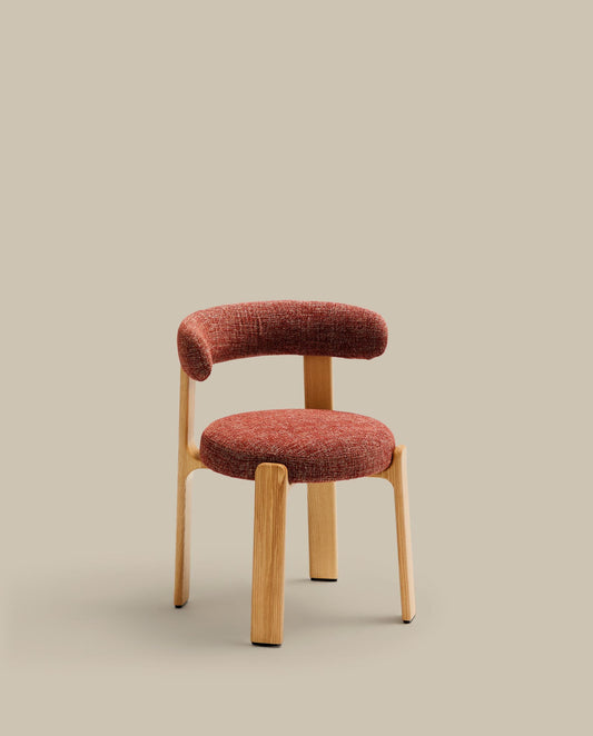 Granite chair  terracotta-coloured chenille and solid ash wood in a natural tone finish FSC 100%