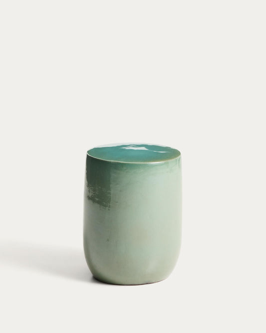 Outdoor side table Mesquida made of ceramic with a glazed turquoise finish Ø 35 cm