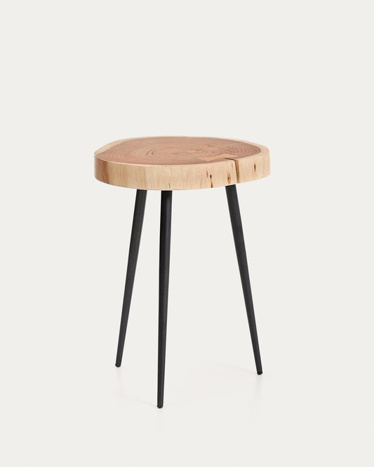 Tavine coffee table made of solid acacia with bleached finish and black steel legs Ø35 cm